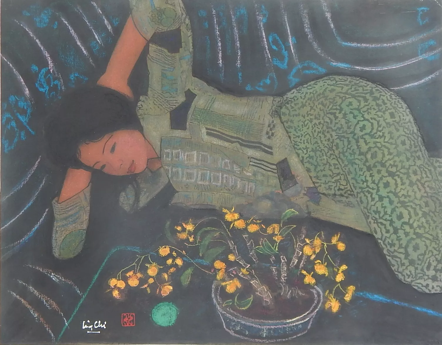 Thiếu nữ và hoa phong lan