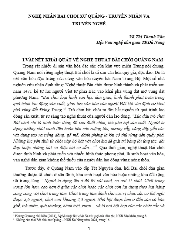 NGHỆ NHÂN BÀI CHÒI XỨ QUẢNG - TRUYỀN NHÂN VÀ TRUYỀN NGHỀ